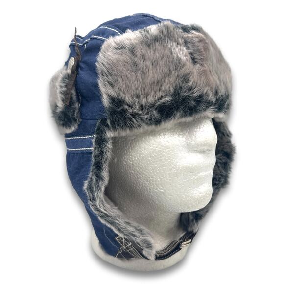 Denim Style Aviator Hat Supple Faux Fur Winter Ski Trooper Trapper Ear Flap Cap - Picture 7 of 9